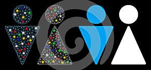 Glowing Mesh Network WC Persons Icon with Flare Spots