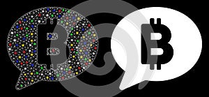 Flare Mesh Wire Frame Bitcoin Message Balloon Icon with Flare Spots photo