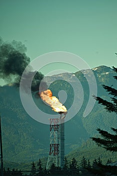 Flare stack at LNG Kitimat BC Canada