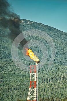 Flare stack at LNG Kitimat BC Canada