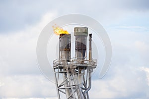 Flare stack of oil and gas platform to burn toxic gases and vent pressure from production process