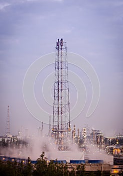 Flare stack at oil refinery