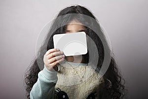 Flash card covered little girl face mock-up series