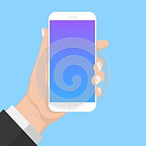 Flash Design with long shadow hand Holding the smart phone with Blank screen ,vector design Element illustration