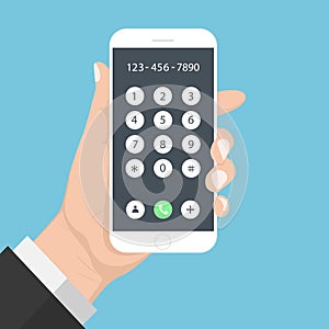 Flash Design with long shadow the smart phone with Call Application on screen ,vector design Element illustration