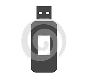 Flash drive bold black silhouette icon isolated on white. USB data storage device. External memory.