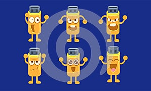 Flash Drive Characters Set, Funny Memory Cards Stick with Different Emotions Vector Illustration
