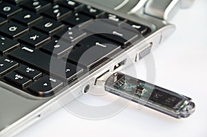 Flash drive connected to laptop