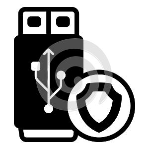 Flash drive with emblem solid icon, data storage concept. Vector graphics. Portable disk drive sign on white background