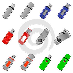 Flash drive icons set