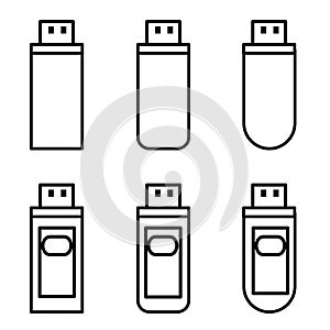 Flash drive vector design line icons with various shapes and styles