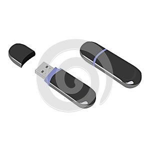 Flash drive vector icon on a white background. Flash disk illustration isolated on white. Black usb memory realistic style design