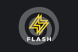 Flash Energy Logo Lightning Bolt Looped geometric design vector template Linear Outline style. Infinite Power Battery Logotype