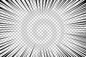 Flash explosion radial lines in comic book or manga style isolated on transparent background. Vector black light strips