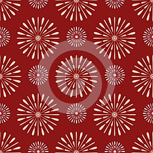 Flash fireworks on red background, illustration for textile design