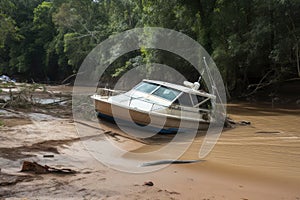 flash flood causes a boat to capsize and float downstream
