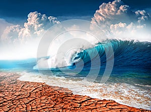 Flash flood in a dry desert photo