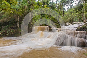 Flash flood in Waterfall at Tat Kuang Si Luang prabang, Laos