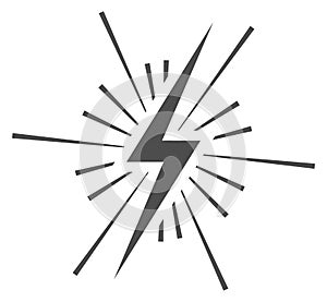 Flash icon. Black lightning bolt. Thunderstorm symbol