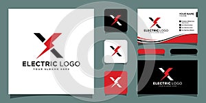 Flash X letter logo, electric bolt logo vector with business card design