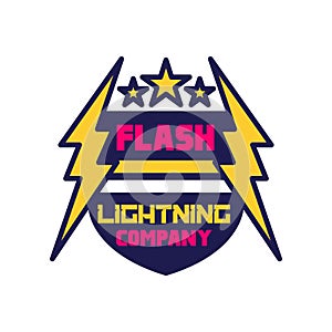 Flash lightning company logo template, badge with lightning symbol, design element for business badge vector
