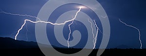 Flash of lightning during thunderstorm photo