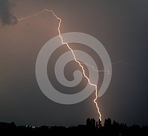 Flash of lightning during a thunderstorm