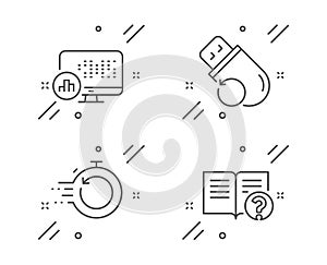 Flash memory, Report statistics and Fast recovery icons set. Help sign. Vector