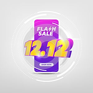 Flash sale 12.12 Shopping day on mobile app concept. 12.12 Flash sale banner template design for social media and website