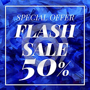 Flash Sale 50% promotion special offer template design with colorful graphic illustration background