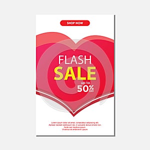 Flash sale ads banner with heart pink design