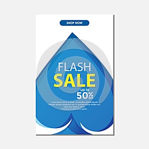 Flash sale ads banner with leaf blue design