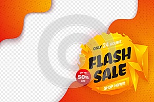 Flash sale background with orange, yellow, and red color. Sale banner template design