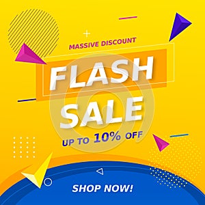Flash Sale Banner with discount up to 10%. Massive Discount. Vector illustration. Shop Now.