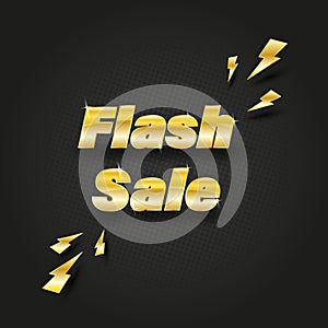 Flash sale banner gold with thunder on dark