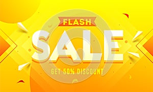 Flash Sale banner or poster design with 50% discount offer on abstract.