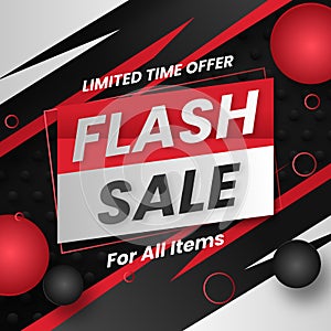 Flash Sale banner in red and black background. Massive Discount. For All Items.