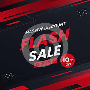 Flash Sale banner with red and black background with up to 10% off. Vector. Missive Discount.