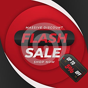 Flash Sale banner in red and black background with up to 5% off. Massive Discount.