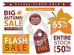 Flash sale banner set. Shop now, buy one get one free, vector.