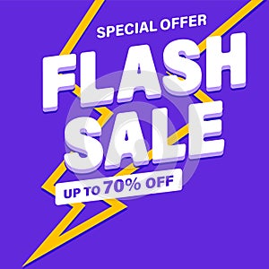 Flash Sale banner, special offer and sale. Shop now or this weekend only. Up to 50 or 60 or 70 off. Discount, mega sale. Vector