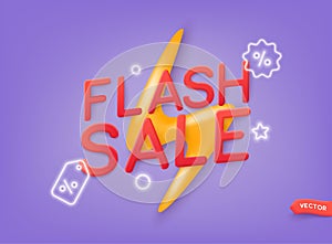 Flash sale banner template design for web or social media. 3D Web Vector Illustrations