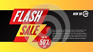 Flash sale banner template with flat thunder illustration.