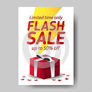 Flash sale banner template with flat thunder illustration.