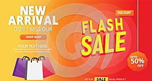 Flash Sale Banner template with shopping bag new arrival