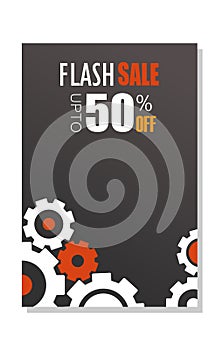 Flash sale banner template vector design with flat gears theme