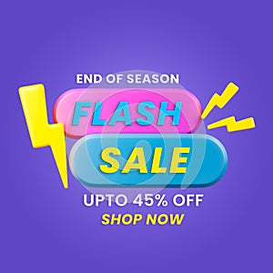 Flash sale banner for web or social media ads. End of Season. Special offer discount up to 45% off.