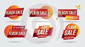 Flash sale discount lebel collection banner and icons corners, labels, curls and tabs.Shopping tags new collection offers isolated