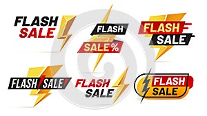 Flash sale. Mega sales lightning badges, best deal lightnings poster and buy only today offer badge vector illustration