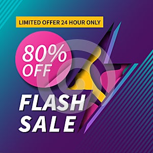 Flash Sale paper cut banner. Vector design illustration